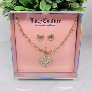 NEW‎ Juicy Couture Gold Chain Rhinestone Necklace with Earrings